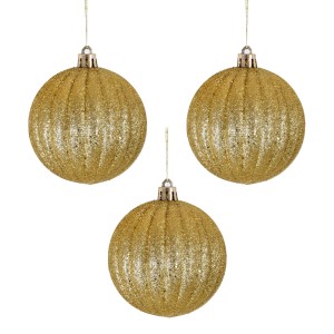 Bola de Natal 8cm Dourada com Glitter c/3 Grillo