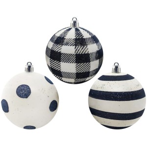 Bola de Natal 8cm Preta e Branca c/3 Magizi