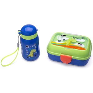 Kit Lanche Dino (Garrafa + Marmita + Talheres) Leo e Leo