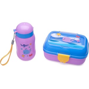 Kit Lanche Fundo do Mar (Garrafa + Marmita + Talheres) Leo e Leo