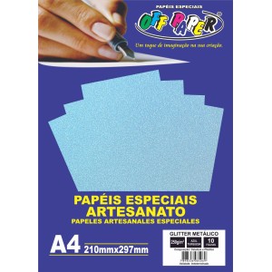 Papel Glitter Metálico A4 Azul Turquesa 250g 10fls Off Paper