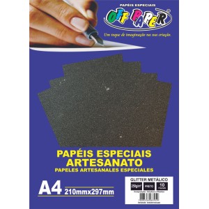 Papel Glitter Metálico A4 Preto 250g 10fls Off Paper