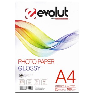 Papel Fotográfico A4 High Glossy 180g 20 Folhas Evolut
