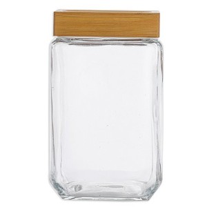 Pote de Vidro Quadrado 1800ml - Moderno com Tampa de Bambu Le Bianco