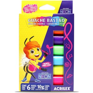 Guache Bastão 6 Cores Neon Acrilex