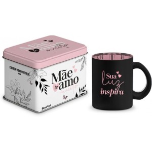 Caneca de Vidro Diamond Metalic 300ml - Mãe Sua Luz Inspira Brasfoot