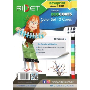 Bloco Ecocores A4 12 Cores Color Set 110g 24fls Ridet