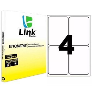 Etiqueta Adesiva Branca A4 - 98,0mm x 139,0mm (4 Etiquetas) 100 Folhas 9002 Link