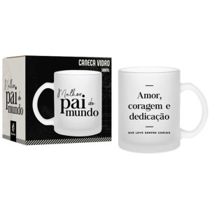 Caneca Vidro Diamond 300ml - Pai Amor e Coragem Brasfoot