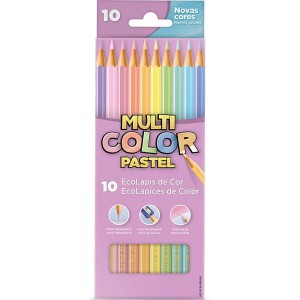 Lápis de Cor 10 Cores Pastel Sextavado Multicolor