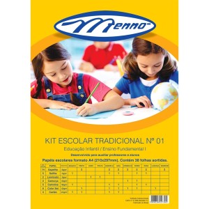 Kit Escolar Tradicional N1 A4 38 Folhas Menno
