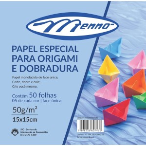 Papel Especial para Origami e Dobradura 15x15cm 50 Folhas Menno