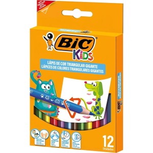 Lápis de Cor 12 Cores Jumbo Triangular Gigante Bic