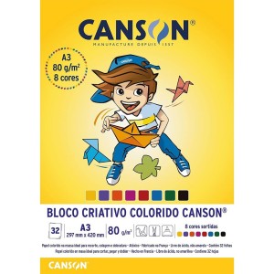 Bloco Criativo A3 Colorido Infantil 8 Cores 80g 32 Folhas Canson